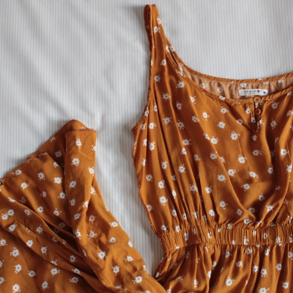 Golden Floral Print Maxi Dress